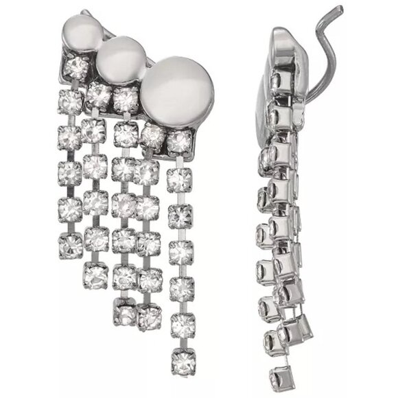 VERA WANG Mod/Contemporary Silver Disc Clear Crystal Chains Crawler Earrings~NEW - Picture 1 of 2